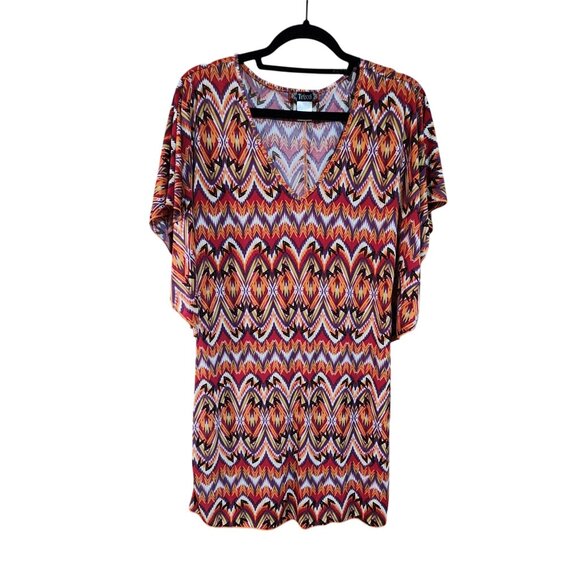 Trixxi Womens Boho Multicolor Chevron Print Short Sleeve Tunic Dress Size M - Picture 1 of 3